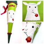 Schultüte aus Stoff mit Schaf aus Fell