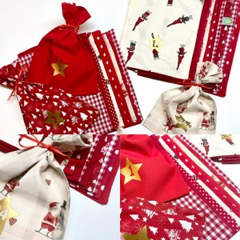 Adventskalender aus Stoff in Ronttönen, Wichtel, Weihnachtsmann, Tannenbäume