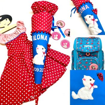 Kleid und Schultüte mit Katze, passend zum Ergobag VoltiBär