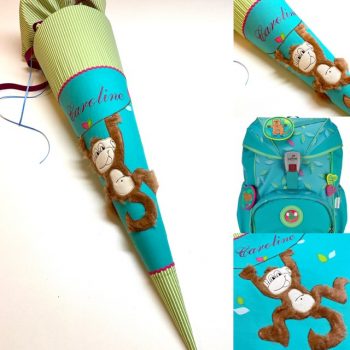 Schultüte aus Stoff mit hängendem Affen und Blätter, passend zum Der Die Das Schulranzen Paradise