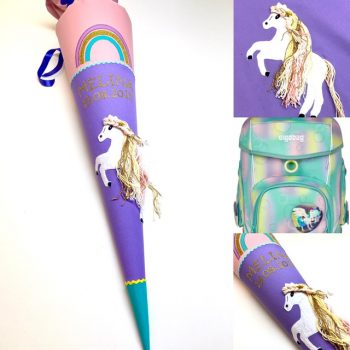 Schultüte mit Pferd und Wollmähne, Regenbogen, passend zum Ergobag Zaubärwelt