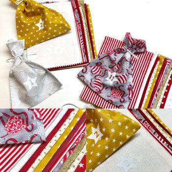 Adventskalender aus Stoff in Silber und Gold Glitzer, Sterne und Weihnachtskugel