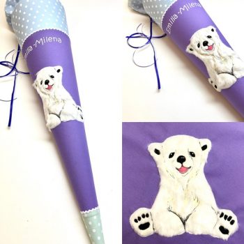 Schultüte mit Babyeisbär, kleiner Eisbär aus Fell