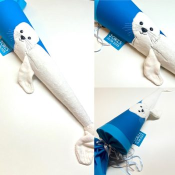 3D Schultüte mit flauschiger Robbe, Robbenbaby