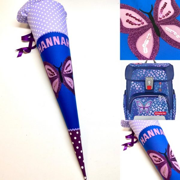 Schultüten aus Stoff mit glitzerndem Schmetterling , passend Step by Step Schulranzen Maja