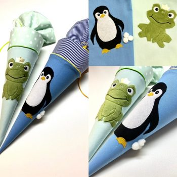 Gseschwisterschultüte, Kleine Schultüte mit Pinguin und Frosch