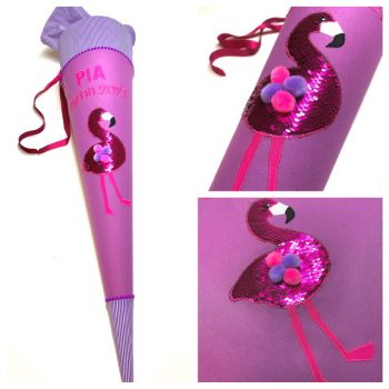 Schultüten aus Stoff mit Flamingo aus Wendepailletten