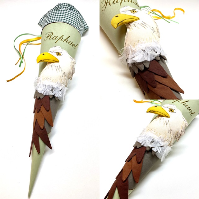 3D Schultüte aus Stoff Adler mit Federn