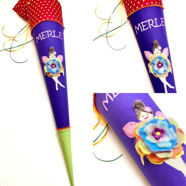 Schultüte Bunt mit Blumenfee, Fee mit Tüllblume