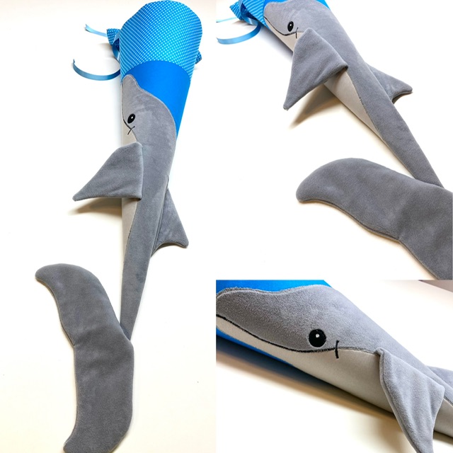3D Schultüte mit flauschigem Delphin, Delphinschultüte