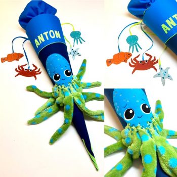 Schultüte mit 3D Krake Oktopus, Meerestiere Anhänger