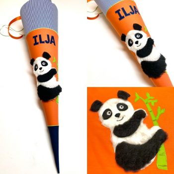 Schultüte mit Panda, Pandabär aus Fell
