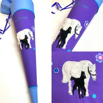 Schultüte mit Stute und Fohlen aus Fell