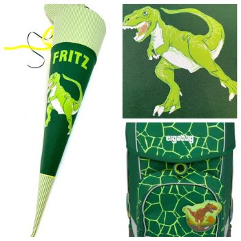 Schultüte aus Stoff mit T-Rex Dino, passend zum Ergobag Schulranzen Bärrex