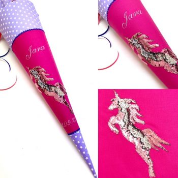 Schultüte aus Stoff mit Einhorn aus Wendepailletten