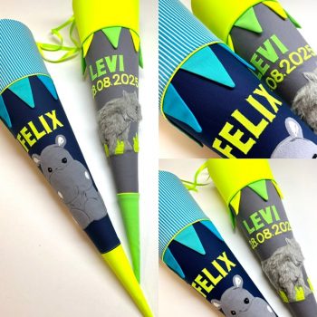 Schultüte Neon, Neongrün, Neongelb mit Wunschmotiv