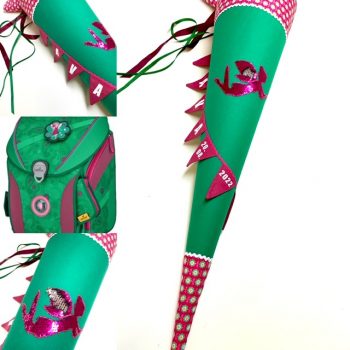 Schultüte mit Wimpelkette und Fee aus Wendepailletten, passend zum DerDieDas Schulranzen Paisley Green