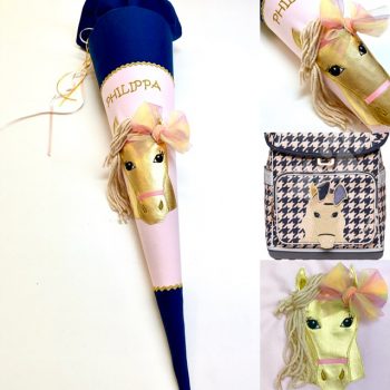 Schultüte mit goldenem Pferd , passend zum Jeune Premier Houndstooth Horse