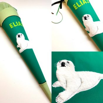 Schultüte mit flauschiger Robbe, Robbenbaby