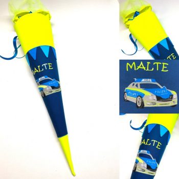 Schultüte mit Polizei, Polizeiauto, Wimpel, Neon