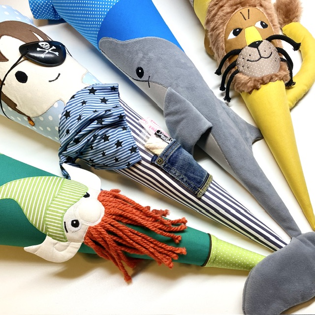 3D Schultüten, Schultüten zum Anfassen Kobold Pirat Delphin Löwe