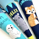 Schultüten mit süßen Tieren aus kuscheligem Stoff genäht