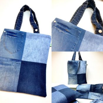 Aus Alt mach Neu, Patchwork Beutel Taschen aus Kleidung eines verstorbenen Menschen - Jeanshosen Upcycling